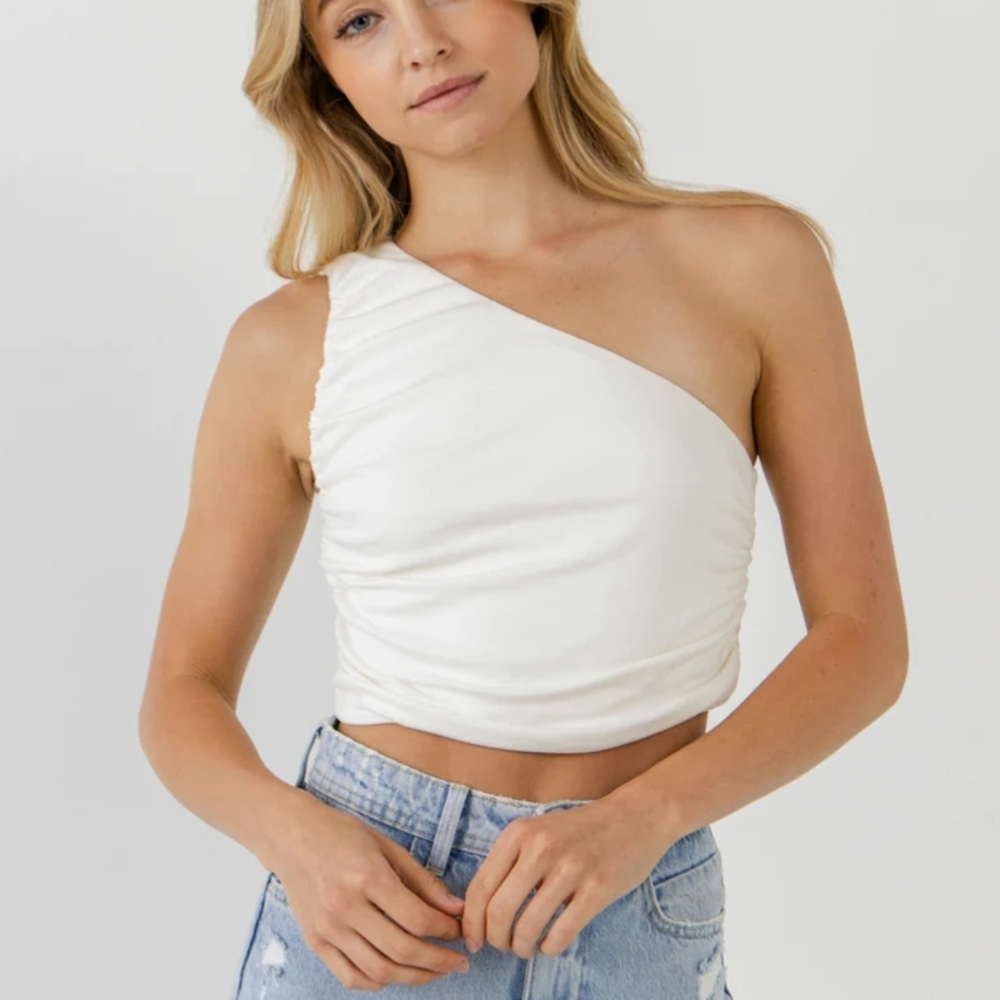 Grey Lab Ruched One Shoulder Crop Top Size S